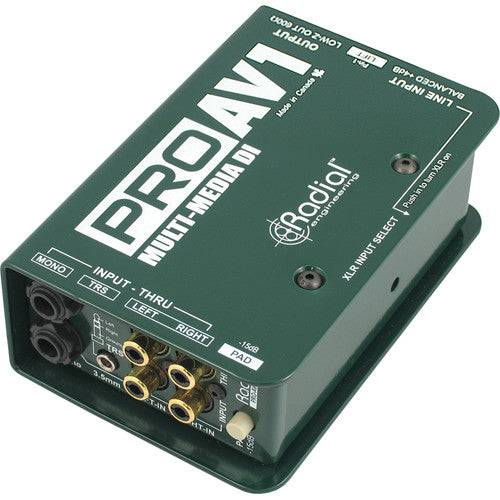 ProAV1 Passive DI for AV with stereo-to-mono mix, RCA, 35mm and XLR inputs - Procraft Supply