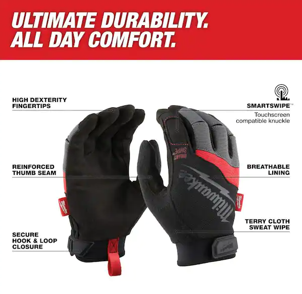Performance Work Gloves, Polyester, Medium, Black/Red (6 Pairs)