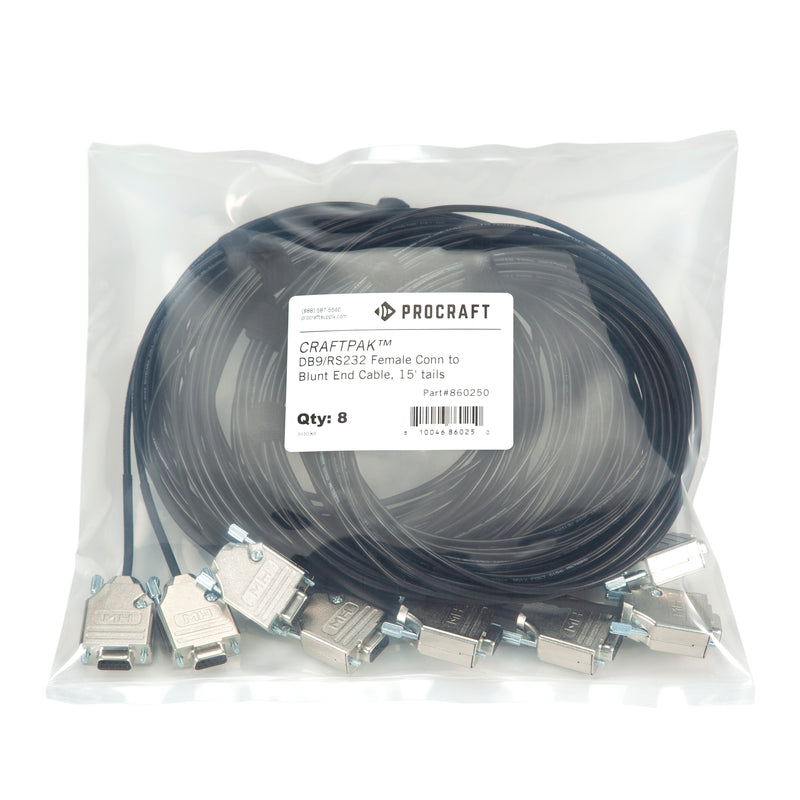DB9 Female to Blunt End Cable Craftpak™ 15' tails (8pk) - Procraft Supply