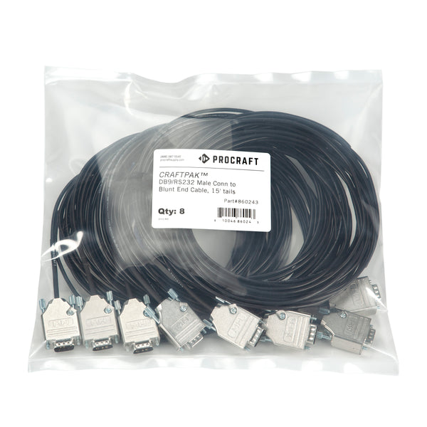 DB9 Male to Blunt End Cable Craftpak™ 15' tails (8pk) - Procraft Supply