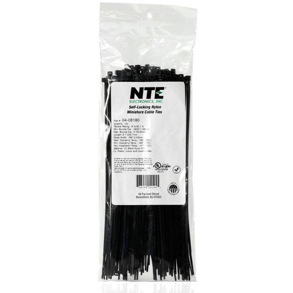 8.1" Cable Tie, 18 LB, Black, 100 pack - Procraft Supply
