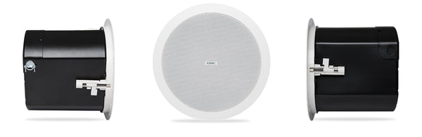 6.5" Two-way ceiling speaker, 70/100V transformer with 16? bypass, 135° conical DMT coverage, includes C-ring and rails for blind mount installation,  Ø245 mm cut-out. Color - White Priced individually, sold only in pairs. - Procraft Supply
